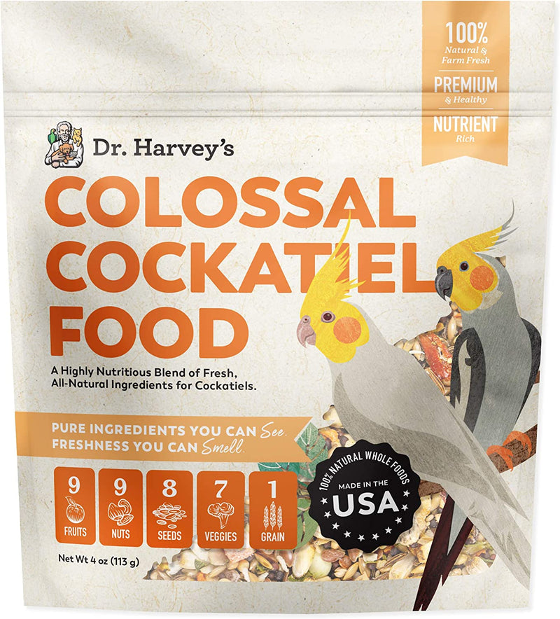 Dr. Harvey'S Colossal Cockatiel Blend, All Natural Daily Food for Cockatiels (4 Pounds) Animals & Pet Supplies > Pet Supplies > Bird Supplies > Bird Food Healthy Formulations Inc Trial Size (4 Oz)  