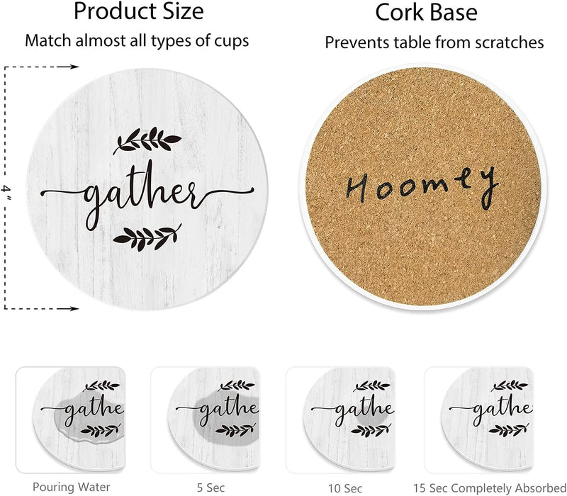 Hoomey Farmhouse Coasters for Drinks, Set of 6 Absorbent Coasters with Holder, Housewarming Gifts for New Home, Farmhouse Décor Home & Garden > Kitchen & Dining > Barware Hoomey   