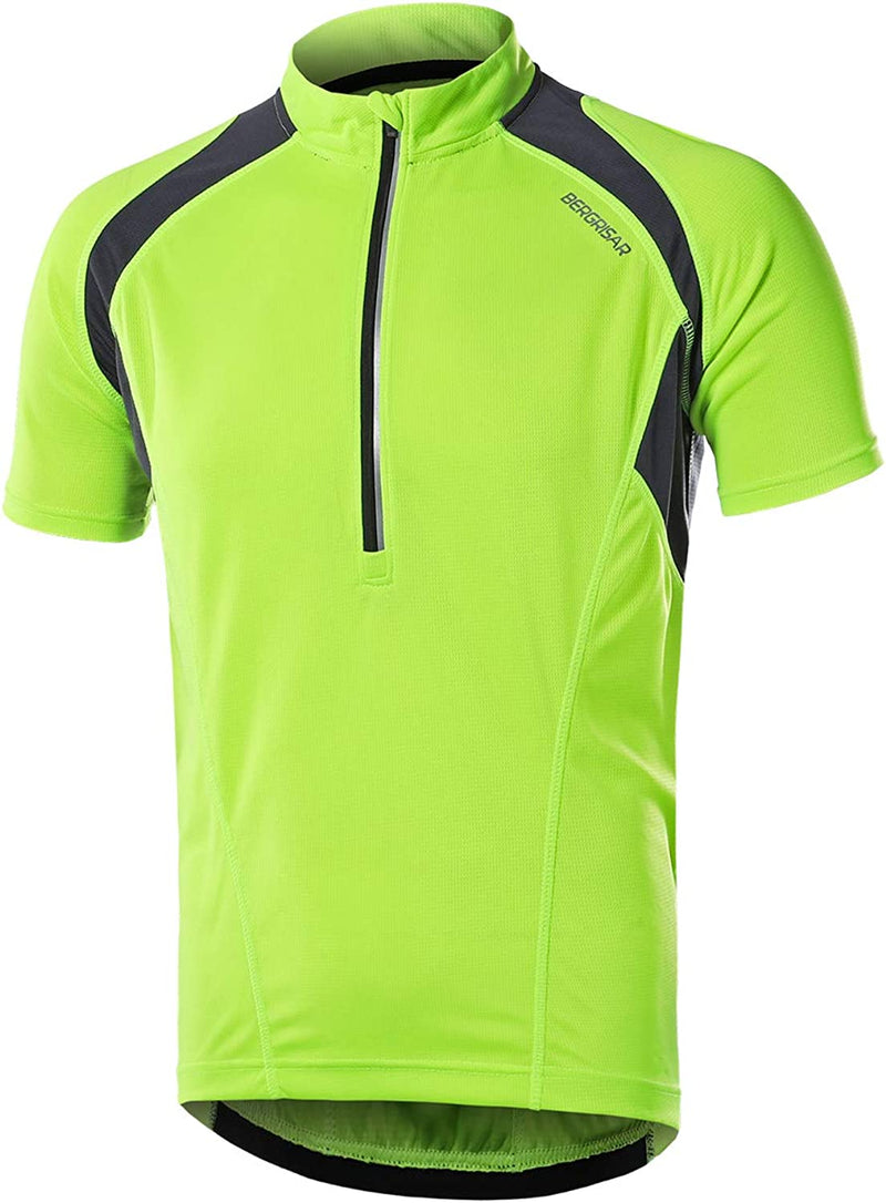 BERGRISAR Men'S Half Zipper Cycling Jersey Short Sleeves Bike Bicycle Shirts with Zipper Pocket Quick-Dry Breathable BG060 Sporting Goods > Outdoor Recreation > Cycling > Cycling Apparel & Accessories BERGRISAR Green Large 