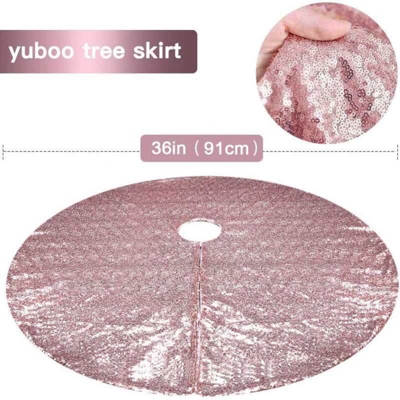 Morefun Christmas Tree Skirt Double Layers Xmas Tree Skirt with Sequins Festive Party Supplies Holiday Home Decoration Home & Garden > Decor > Seasonal & Holiday Decorations > Christmas Tree Skirts Morefun 36" Rose gold 