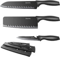 Dsmile 3 Pieces Stainless Steel Kitchen Knife Set (Chef Knife, Utility Knife, Paring Knife) with Clad Dimple and Knife Covers, for Chef Cooking Cutting Home & Garden > Kitchen & Dining > Kitchen Tools & Utensils > Kitchen Knives Dsmile Black (kitchen knife*3)  