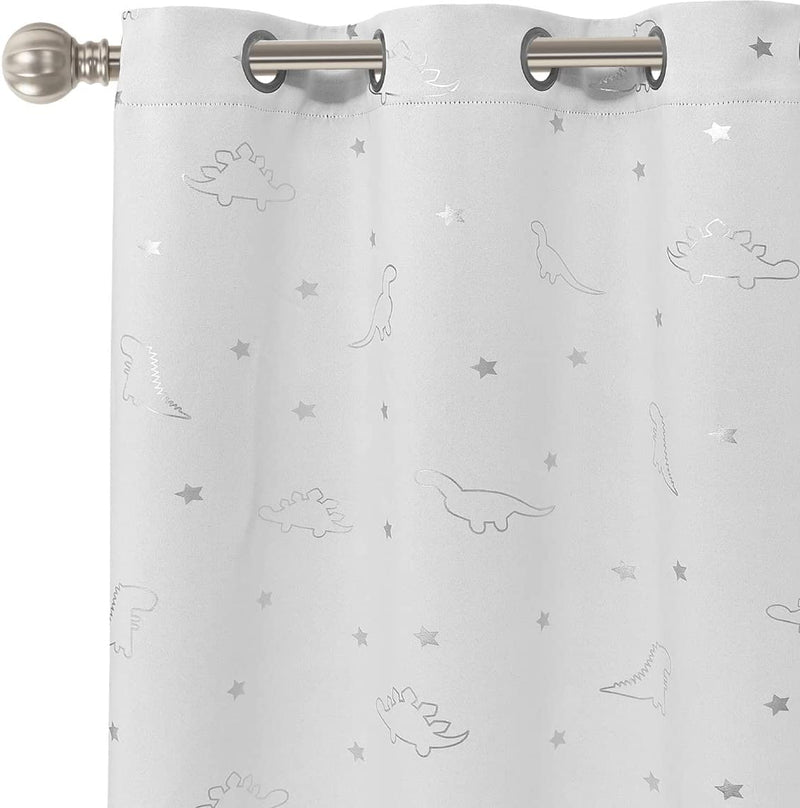 LORDTEX Dinosaur and Star Foil Print Blackout Curtains for Kids Room - Thermal Insulated Curtains Noise Reducing Window Drapes for Boys and Girls Bedroom, 42 X 84 Inch, Grey, Set of 2 Panels Home & Garden > Decor > Window Treatments > Curtains & Drapes LORDTEX Greyish White 42 x 84 inch 
