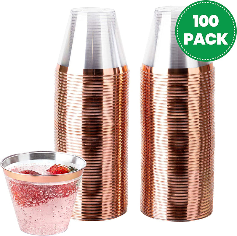 Plasticpro 9 Oz Disposable Plastic Party Cups,Old Fashioned Designed Tumblers, Crystal Clear (Clear with Rose Gold Rim, 100) Home & Garden > Kitchen & Dining > Tableware > Drinkware PLASTICPRO   