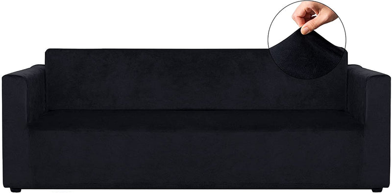 RECYCO Velvet Sofa Covers for 4 Cushion Couch, Furniture Covers for Sofa, Sofa Slipcover 1 Piece for Living Room, Dogs, Navy Home & Garden > Decor > Chair & Sofa Cushions RECYCO Black X-Large 