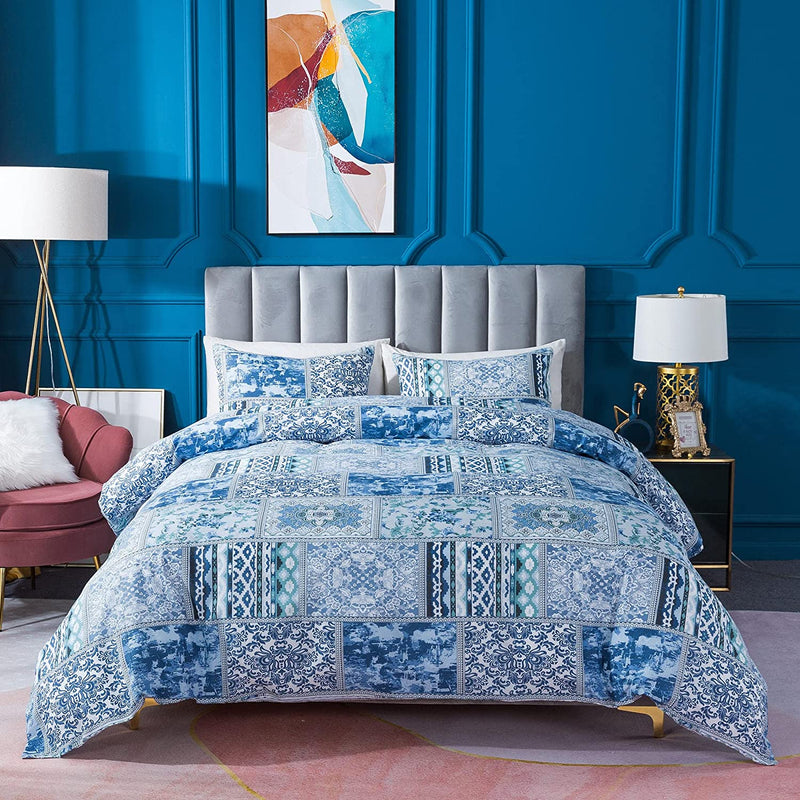 Honeilife Duvet Cover Twin Size - 100% Cotton Comforter Cover Floral Duvet Cover Sets,Tie-Dyed Style Duvet Cover with Zipper Closure and Corner Ties,2 Pcs Breathable Comforter Cover Sets-Deep Blue Home & Garden > Linens & Bedding > Bedding HoneiLife   
