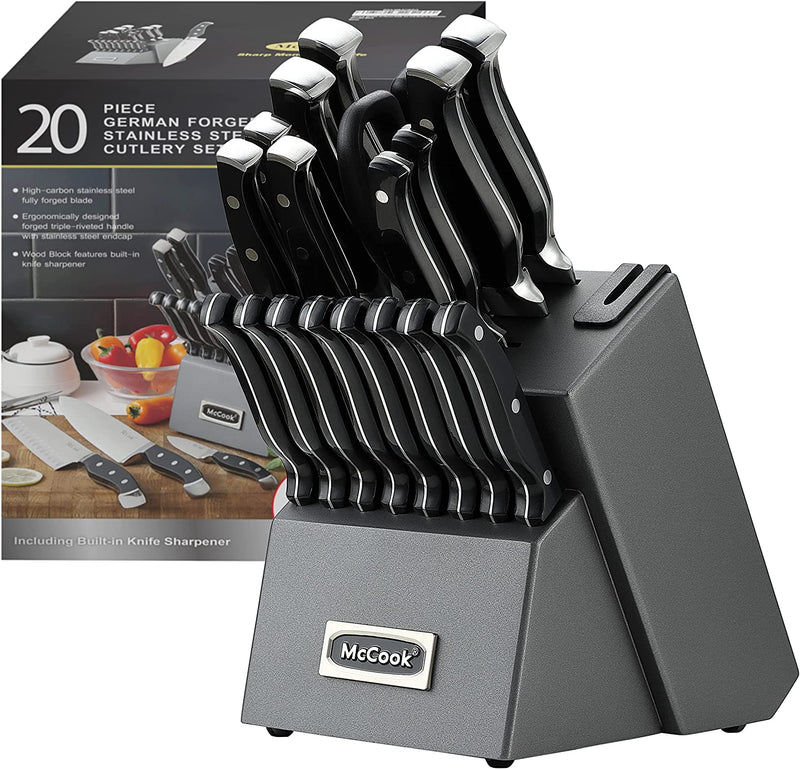 Mccook® MC25A Knife Sets,15 Pieces German Stainless Steel Kitchen Knife Block Set with Built-In Sharpener Home & Garden > Kitchen & Dining > Kitchen Tools & Utensils > Kitchen Knives McCook Black/graphite 20 Pieces 