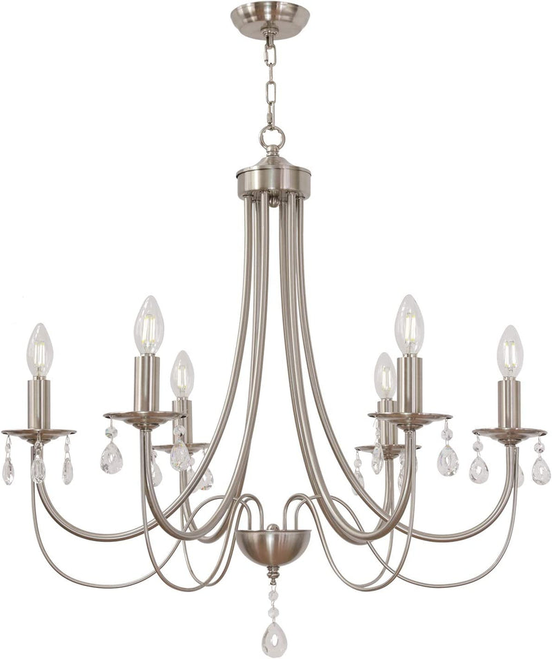 Lucidce Crystal Chandeliers 6 Lights Brushed Nickel Modern Farmhouse Pendant Lighting Fixtures Luxury Ceiling Hanging Lights for Dining Room Living Room Home & Garden > Lighting > Lighting Fixtures > Chandeliers Lucidce Lighting Brushed Nickel 6-Light 