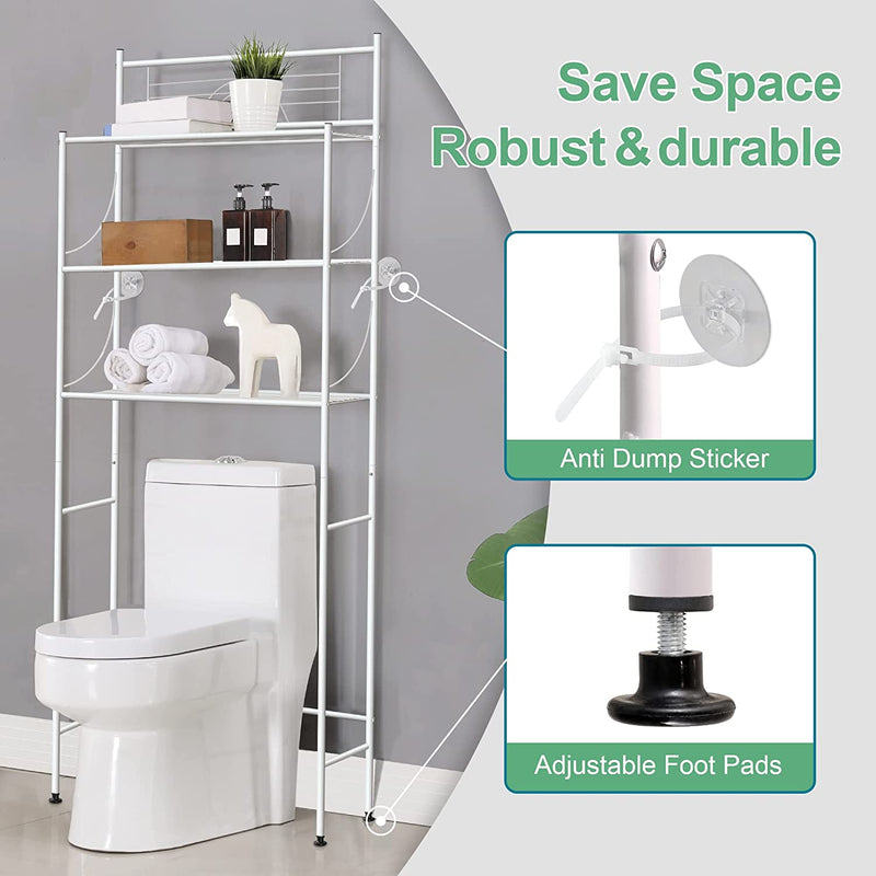 Mallboo Toilet Storage Rack, 3 -Tier Over-The-Toilet Bathroom Spacesaver - Easy to Assemble,9.5" D X 26.7" W X 64.4" H(White) Home & Garden > Household Supplies > Storage & Organization MallBoo   