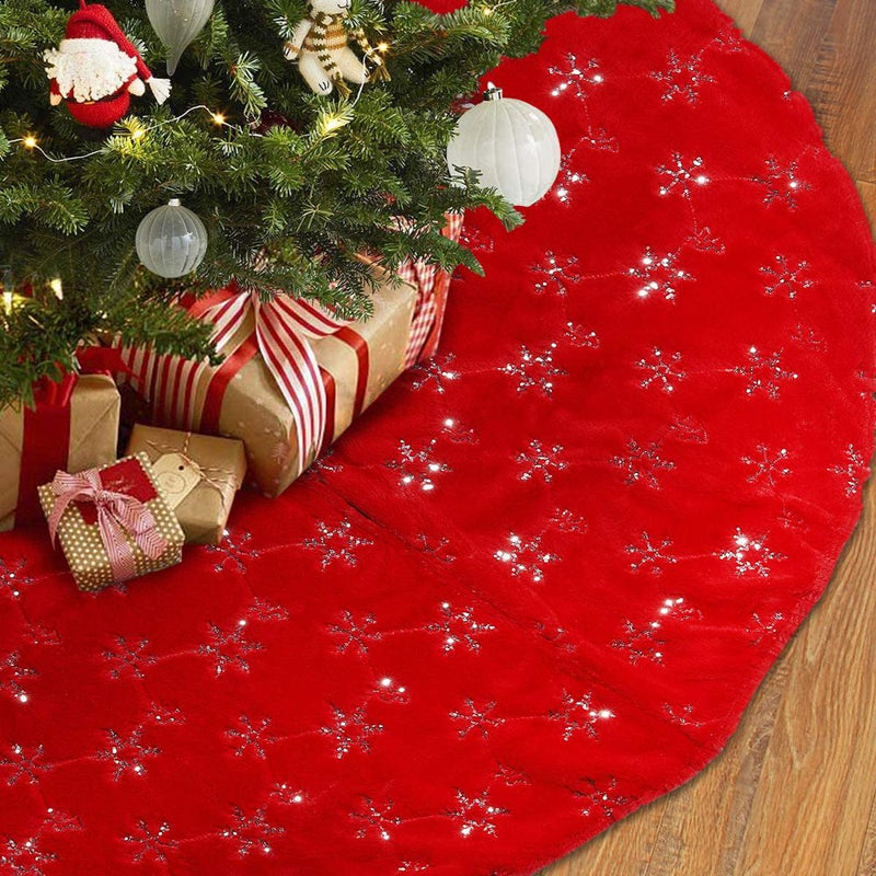 Christmas Tree Skirt - 30 Inches Large Red Tree Skirt with High - End Soft Faux Fur Tree Skirt for Christmas Decorations Indoor Outdoor - Red Home & Garden > Decor > Seasonal & Holiday Decorations > Christmas Tree Skirts VOLTENICK 48inch  