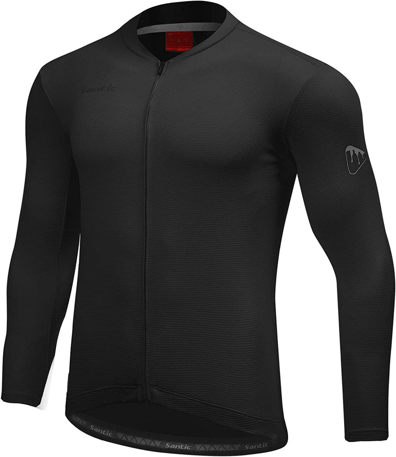Santic Men'S Cycling Jersey Long Sleeve UV Sun Protection UPF 50+ Reflective Full Zipper Biking Jersey Shirts with Pockets Sporting Goods > Outdoor Recreation > Cycling > Cycling Apparel & Accessories Santic Black-178 X-Large 
