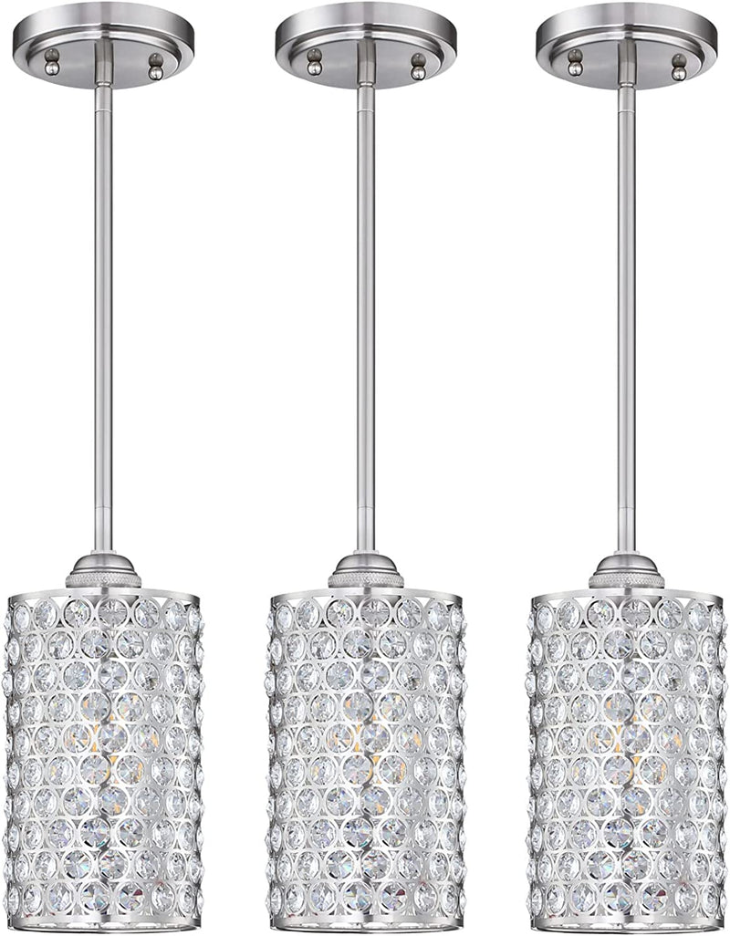 Doraimi 3 Pack 1 Light Crystal Kitchen Island Pendant Light Oil Rubbed Bronze Finish Modern Concise Pendant Crystal Metal Shade for Bar, Dining Room, Corridor,Living Room. LED Bulb(Not Include)