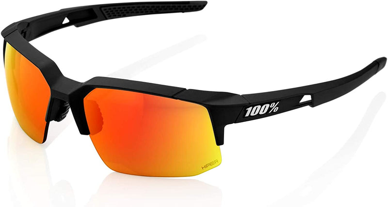 100% Speedcoupe Sport Performance Sunglasses - Sport and Cycling Eyewear Sporting Goods > Outdoor Recreation > Cycling > Cycling Apparel & Accessories 100% Soft Tact Black - Hiper Red Multilayer Mirror Lens  