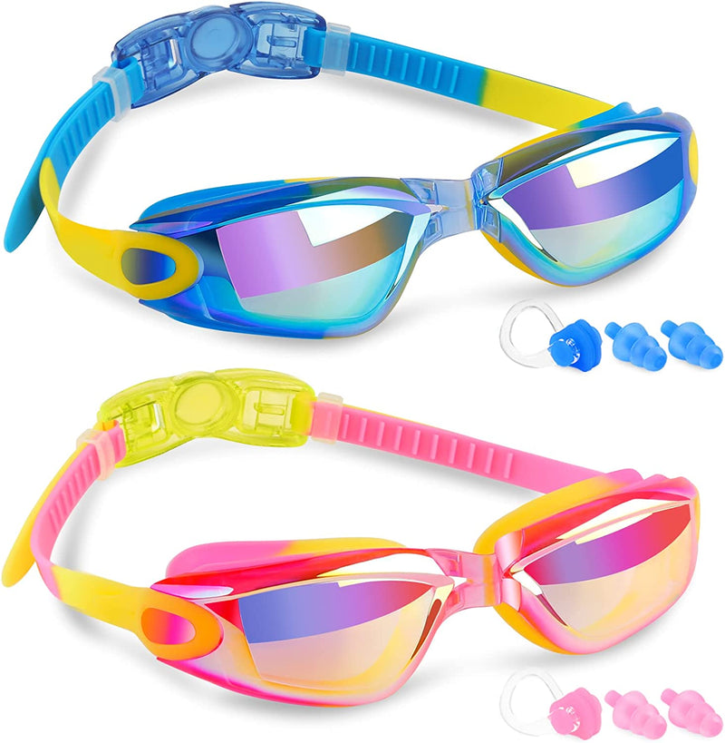 Elimoons Kids Swim Goggles for Child Teen Boys Age 6-15, anti Fog No Leak-2Pack Sporting Goods > Outdoor Recreation > Boating & Water Sports > Swimming > Swim Goggles & Masks Elimoons D.plating Pink Yellow+plating Blue Yellow  