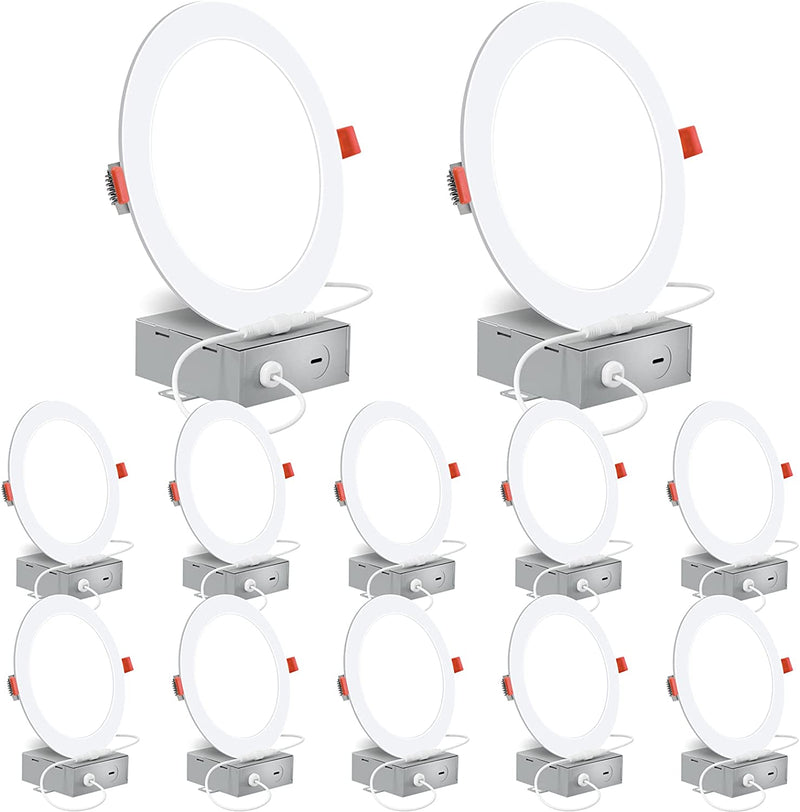 Energetic 12 Pack Slim LED Recessed Lighting, 6 Inch with Junction Box, 4000K Cool White Canless Downlight, 12W=110W Eqv, Dimmable LED Ceiling Lights, 850LM, ETL Certified Home & Garden > Lighting > Flood & Spot Lights YANKON 3000K Warm White 12 Pack 