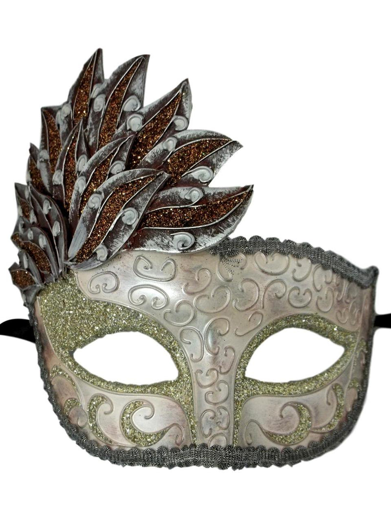 Pink Gray Venetian Mask Masquerade Mardi Gras Party Leaf Cascade Apparel & Accessories > Costumes & Accessories > Masks KBW Mask   