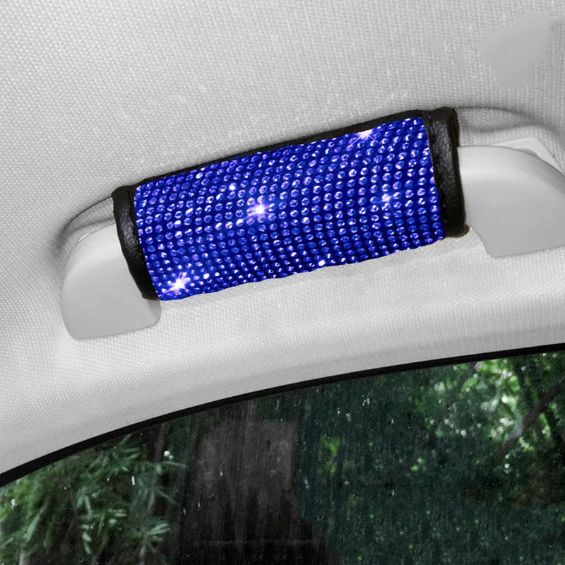 SPANICE 4Pcs Bling Bling Auto Safety Door Handle Cover, Luster Crystal Car Protective Handle Cover Diamond Car Decor Accessories for Women (Blue-4Pcs)