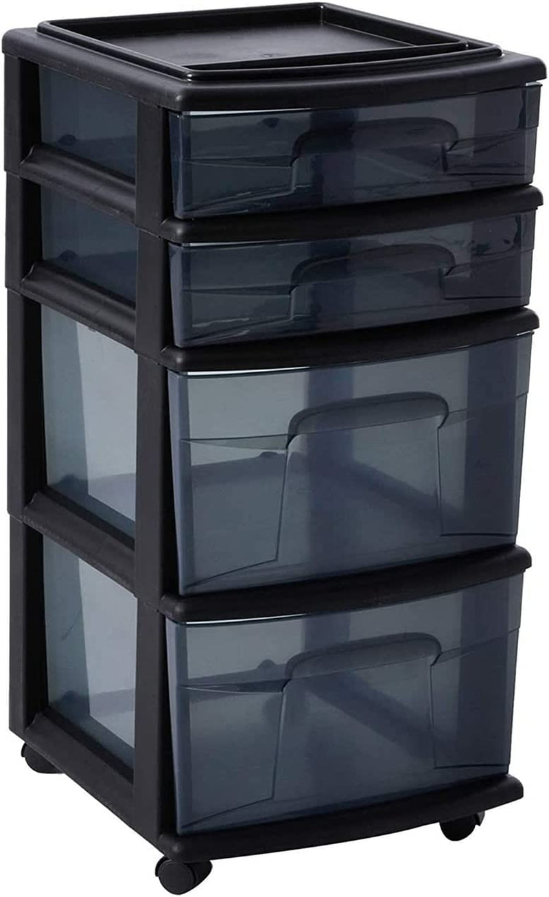 Homz Tall Solid Plastic Versatile 4 Drawer Medium Home Storage Cart with 4 Caster Wheels for Home, Office, Dorm, and Classroom, Black Home & Garden > Household Supplies > Storage & Organization HOMZ   