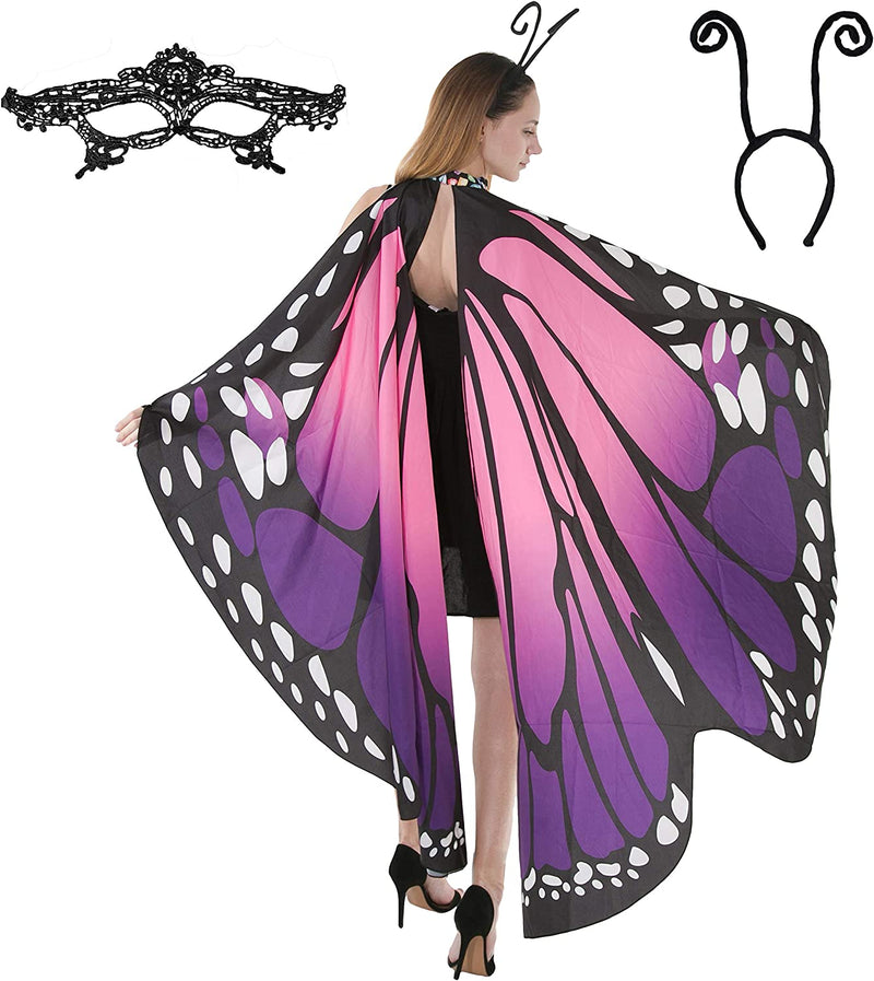 Spooktacular Creations Butterfly Wing Cape Shawl with Lace Mask and Black Velvet Antenna Headband  Spooktacular Creations Purple  