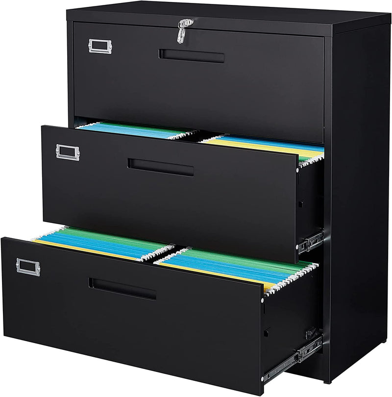 STANI Lateral File Cabinet with Lock, 3 Drawer Lateral Filing Cabinet, Metal Lateral File Cabinet for Home and Office, Metal Storage File Cabinet for Hanging Files Letter/Legal/F4/A4 Size Home & Garden > Household Supplies > Storage & Organization STANI Black 3 Drawer 