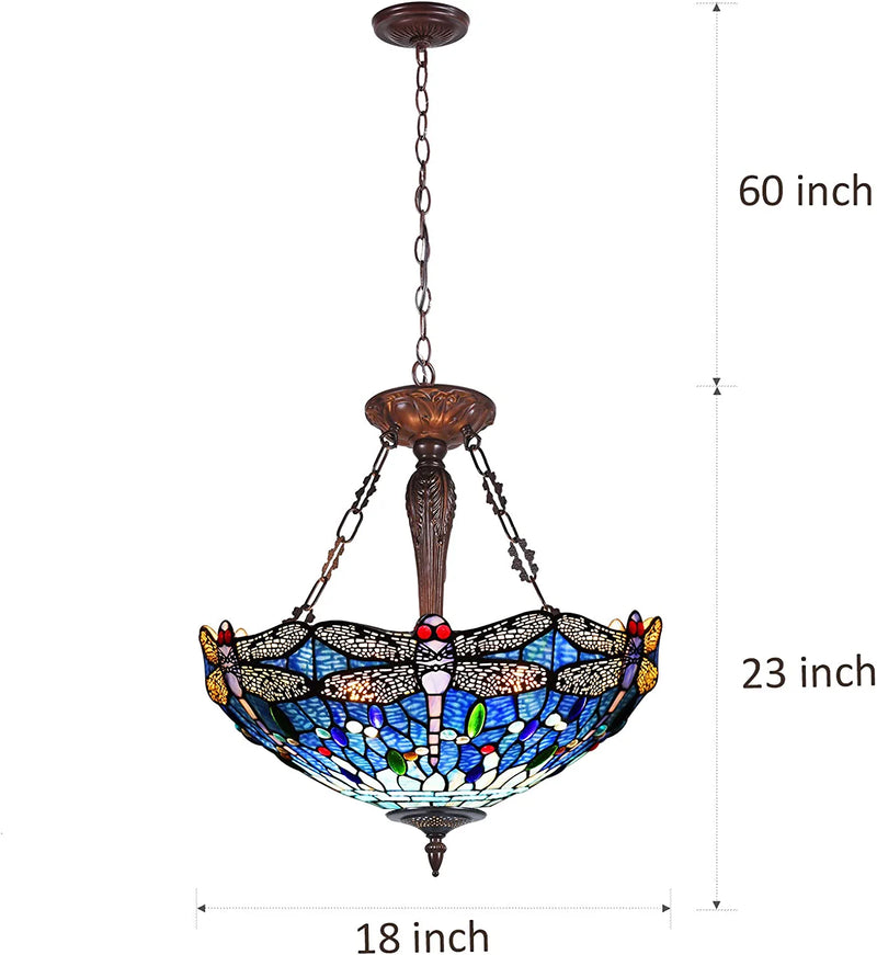 Capulina Dragonfly Style Tiffany Pendant Lights Ceiling Light 18" Wide 3 Light Chandeliers for Dining Living Room Stairway Foyer Entryway Home & Garden > Lighting > Lighting Fixtures Capulina   