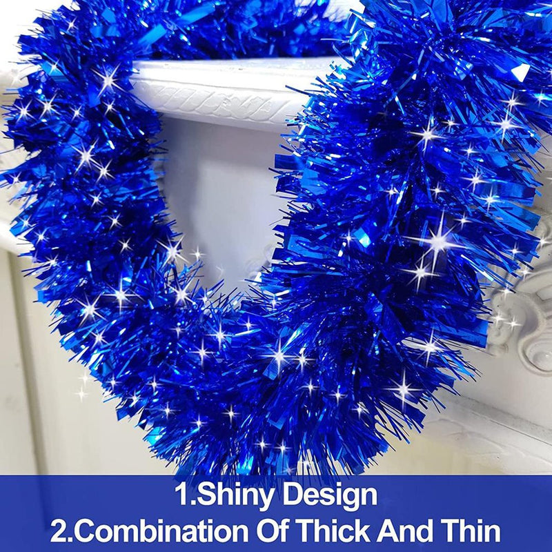 RTR Tinsel Garlands Christmas Tree Decorations, Thick Thin Metallic Streamers Xmas Garland Holiday Christmas Decorations Home Indoor Outdoor Party Supplies 4 Pack Total 28 Ft Blue  RuiTaiRu   