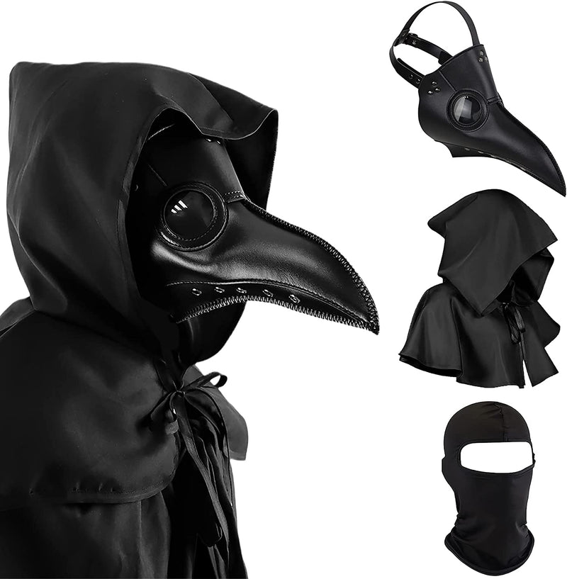 Halloween Plague Doctor Mask Plague Doctor Costume Obito Mask Steampunk Halloween Mask Horror Scary Halloween Mask Costume Props for Party Prom Halloween Gifts Set（3-Pc Set） (Black), 12 Inches