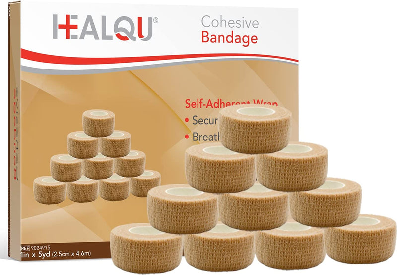 HEALQU Self Adhesive Bandage Wrap – 2" X 5Yd Cohesive Tape for Athletic & Sports - Self Adherent Medical Tape, Flexible, Waterproof Elastic Bandages for Wrist & Ankle Vet Wrap for Dogs (Box of 12) Sporting Goods > Outdoor Recreation > Winter Sports & Activities Healqu 1" Box of 12  