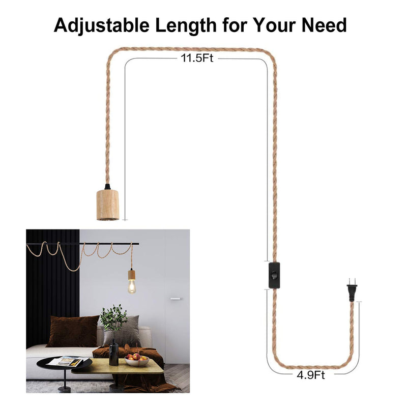 Arturesthome Wood Pendant Light Cord Kit with Switch,16.4Ft Vintage Industrial Hanging Light Plug in Lamp Cord with Twisted Nylon Rope Pendant Lights Socket E26 E27 for Farmhouse Lamp Cable Retro DIY Home & Garden > Lighting > Lighting Fixtures Arturesthome   