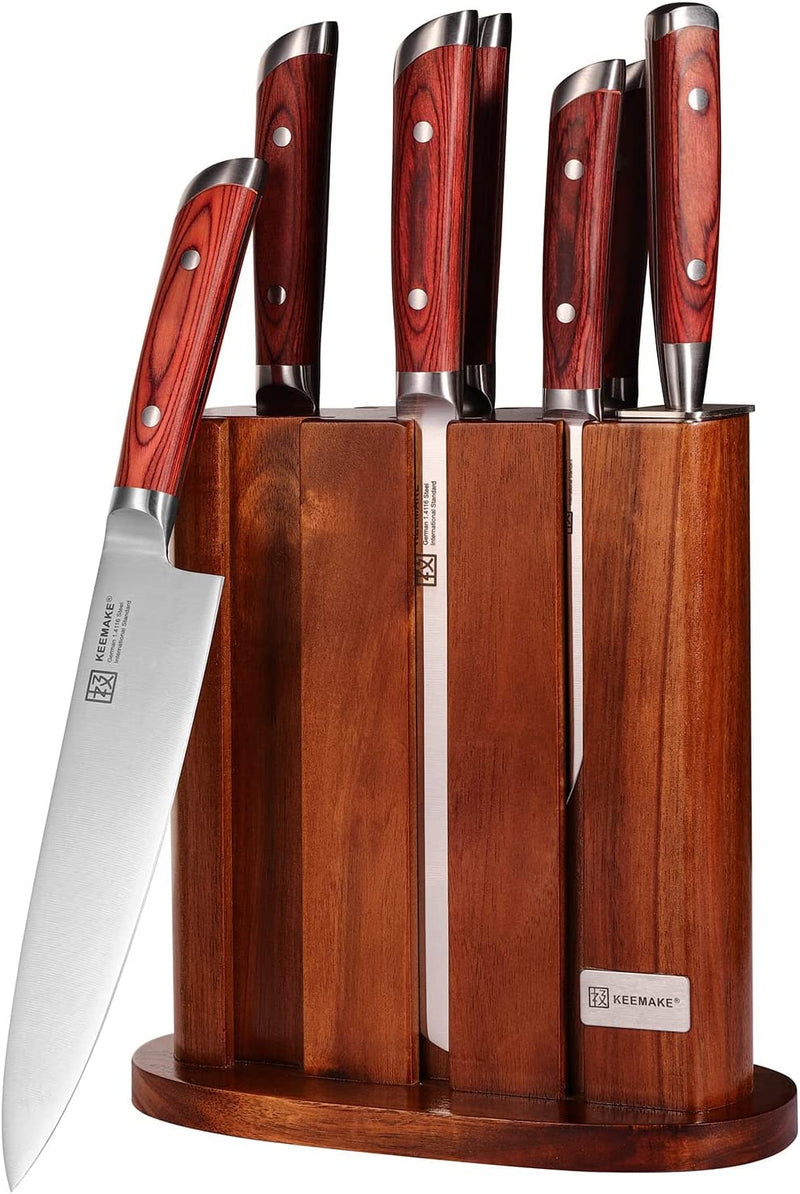 KEEMAKE Kitchen Knife Set without Block, Professional Sharp Chef Knife Set with Gift Box, German 4116 Stainless Steel Cooking Knives Set for Kitchen with Pakkawood Handle, 6 Piece Home & Garden > Kitchen & Dining > Kitchen Tools & Utensils > Kitchen Knives KEEMAKE 8pcs Knife Block Set with Honing Steel  