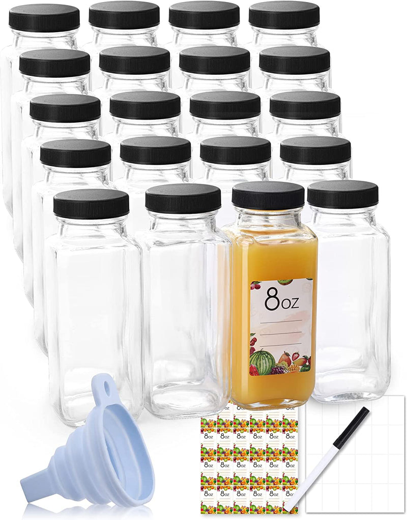 MIUKAA (20 Pack) 8 Oz Glass Juicing Bottles with Reusable Lids, Drinking Jars with Airtight Black Caps, Clear Glass Travel Drink Containers - Not Losing Flavor Home & Garden > Decor > Decorative Jars MIUKAA   