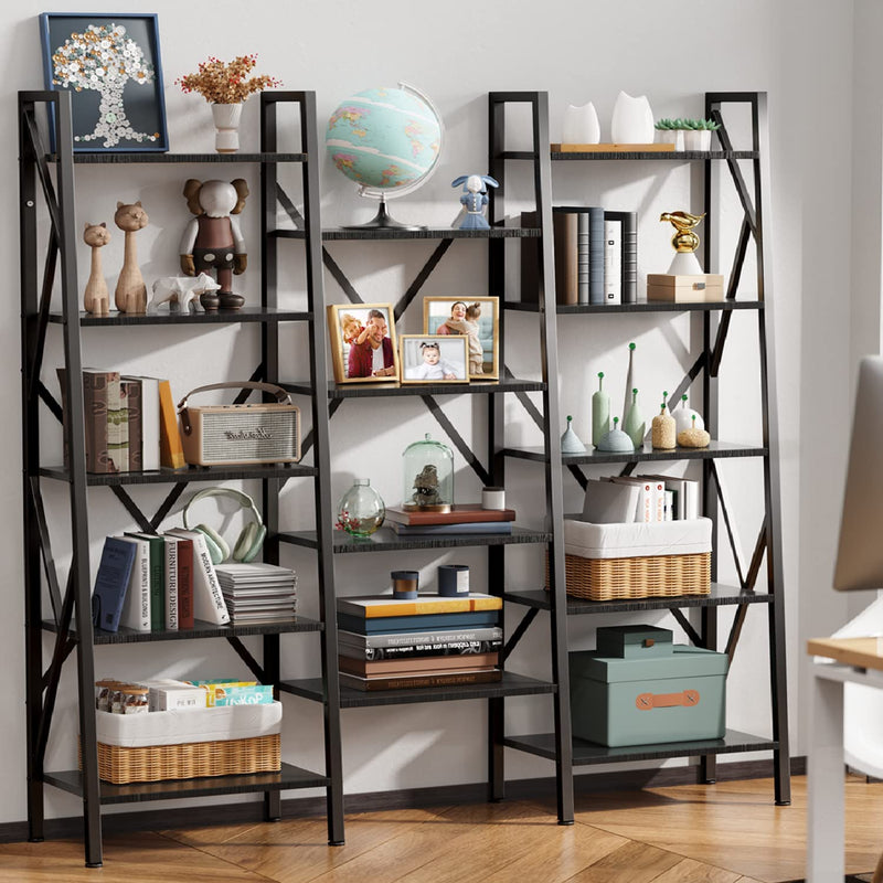 Gizoon Modern Triple Wide 5-Tier Industrial Bookshelf with Storage for Home, Large Etagere Open Display Shelves for Living Room Bedroom Office-Black Home & Garden > Household Supplies > Storage & Organization Gizoon Black  