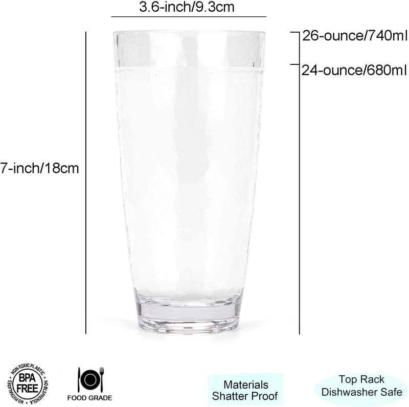 Hammered 15-Ounce and 26-Ounce Plastic Tumbler Acrylic Glasses, Set of 8 Clear Home & Garden > Kitchen & Dining > Tableware > Drinkware JINJIA   