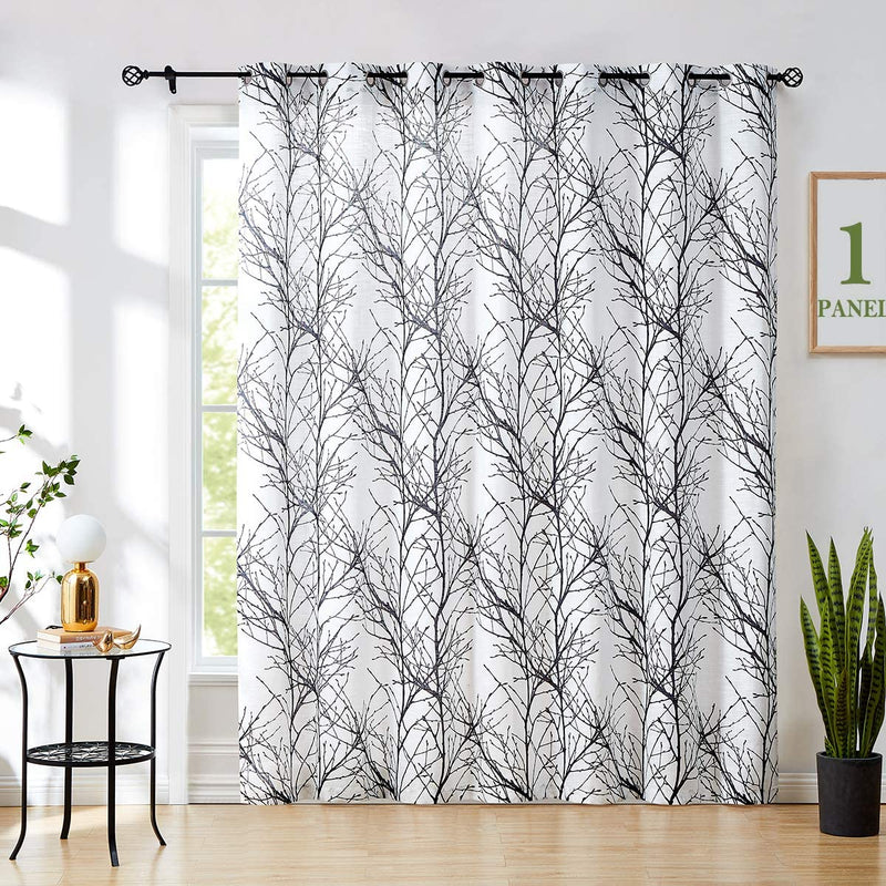 FMFUNCTEX Extra-Wide Patio Door Curtain 100 Inches Width by 96Inch Length Tree Print Not See through Linen Textured Semi Sheer Curtain Green-Gray Branch Sliding Door Panel 1 Pc 8Ft Home & Garden > Decor > Window Treatments > Curtains & Drapes Fmfunctex Black 100" x 96"| 1 Panel 