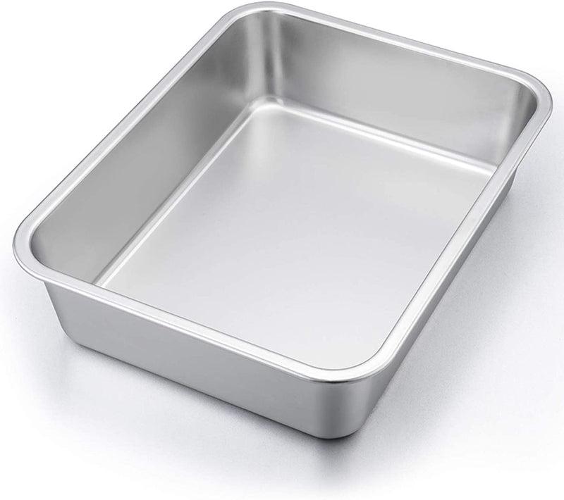 Lasagna Deep Baking Pan - 10.7” X 8.3” X 3.2”,P&P CHEF Rectangular Cake Pan Cookie Bakeware Stainless Steel for Brownie/ Bread/ Meat, Deep Side & round Corner, Brushed Finish & Dishwasher Safe Home & Garden > Kitchen & Dining > Cookware & Bakeware P&P CHEF 12.7 Inch  