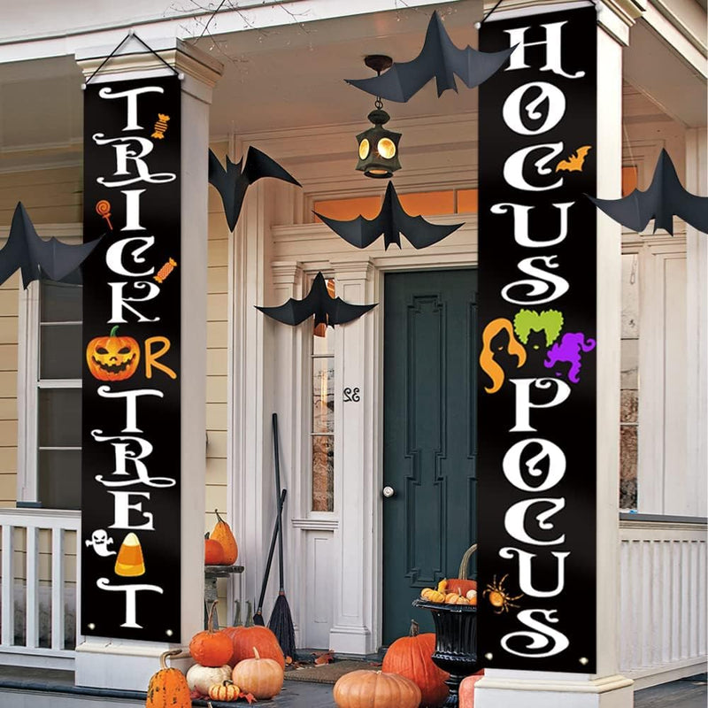 ORIENTAL CHERRY Halloween Decorations Outdoor - Halloween Decor - Trick or Treat Hocus Pocus Large Witch Banners Porch Signs - for Front Door outside Yard Garland Party Supplies - Orange Black  ORIENTAL CHERRY   