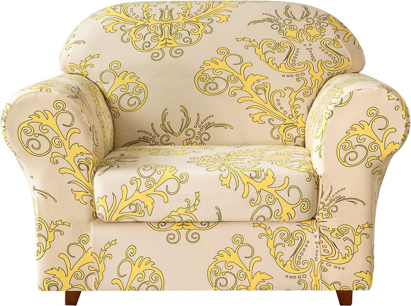 TIKAMI Stretch Sofa Cover Printed Sofa Slipcover 2-Piece Couch Cushion Cover Washable Spandex Furniture Protector (Small, Grey) Home & Garden > Decor > Chair & Sofa Cushions TIKAMI Yellow Chair 