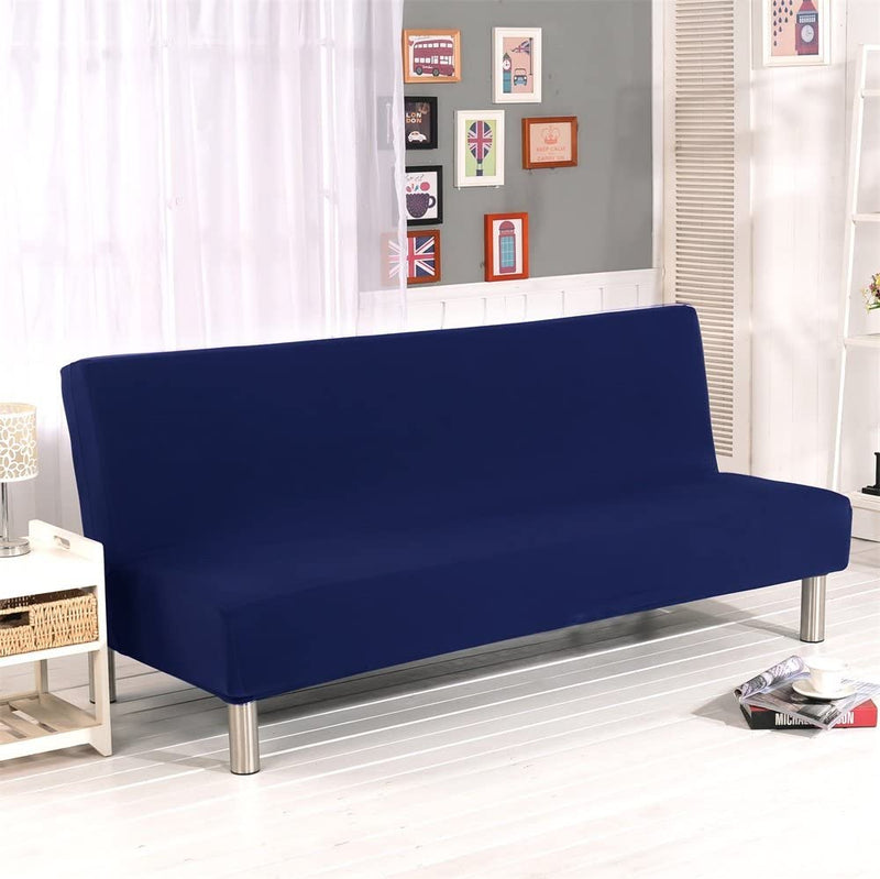 Solid Colour Armless Sofa Bed Cover Polyester Spandex Stretch Futon Slipcover 3 Seater Elastic Full Folding Couch Sofa Cover Fits Folding Sofa Bed without Armrests 80" X 50" in (Gray) Home & Garden > Decor > Chair & Sofa Cushions Homonic Dark Blue  