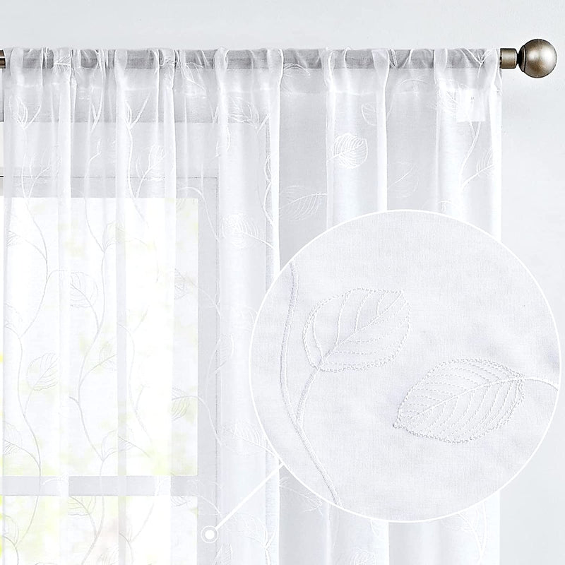 Topick White Sheer Curtains Embroidered Floral Window Drapes for Living Room Bedroom 84 Inch Length Country Scalloped Voile Mesh Light Diffusing Off-White Tulle Curtain Set of 2 Panels Rod Pocket Home & Garden > Decor > Window Treatments > Curtains & Drapes Topick White 96L 
