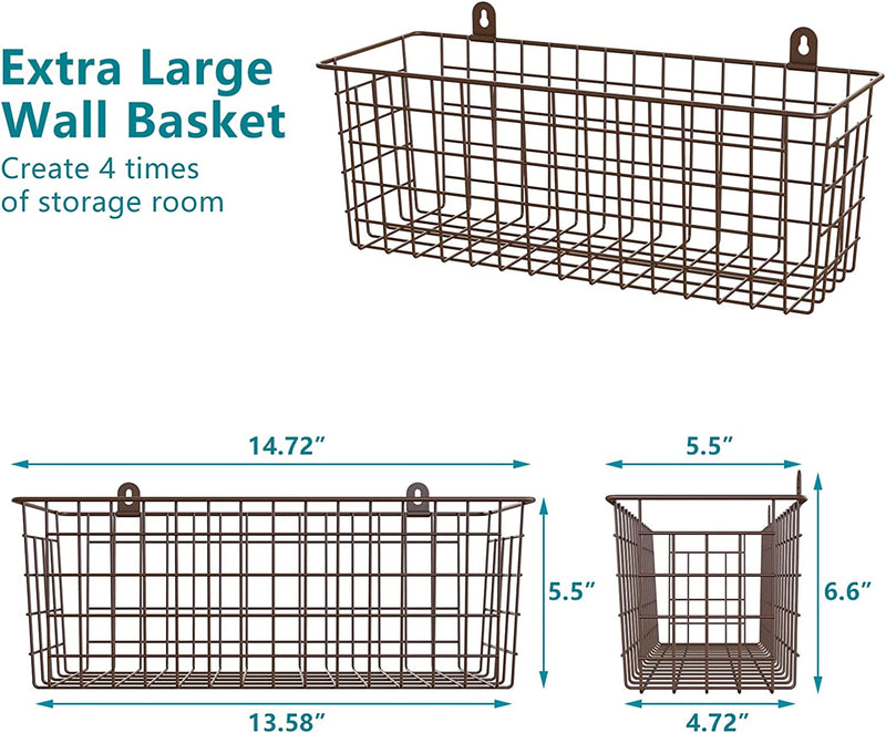 Marafansie [Extra Large Wire Basket 4-Pack Hanging Wall Organizer Cabinet Storage Basket Wall Mounted Shelves Rustic Farmhouse Decor for Home Kitchen Bathroom, Brown Sporting Goods > Outdoor Recreation > Fishing > Fishing Rods MaraFansie   