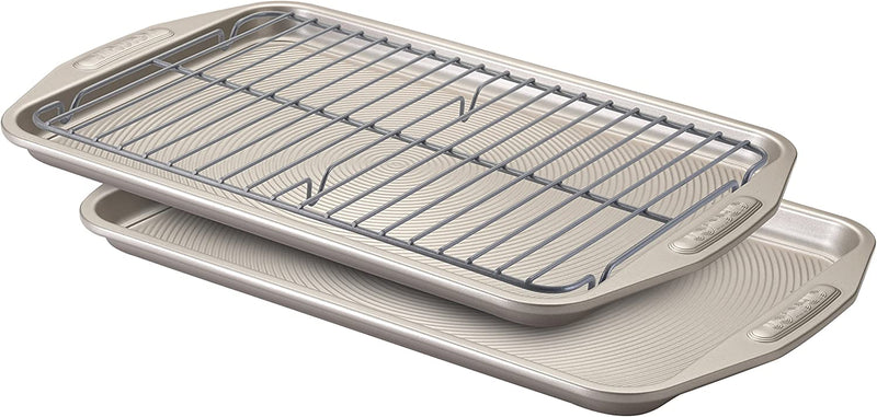 Circulon Total Bakeware Set Nonstick Cookie Baking Sheets with Cooling Rack, 3 Piece, Gray