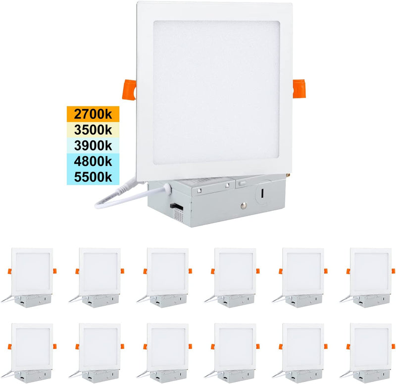 Leelike 12 Pack 6 Inch 12W Dimmable Square LED Can Light Retrofit with Junction Box, 960Lm/Cri85 Ultra Thin LED Downlight 5CCT 2700K-5500K Adjustable with a Simple Switch IC Rated,Etl Certified Home & Garden > Lighting > Flood & Spot Lights Leelike   