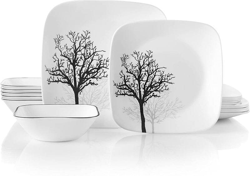 Corelle Vitrelle 18-Piece Service for 6 Dinnerware Set, Triple Layer Glass and Chip Resistant, Lightweight Square Plates and Bowls Set, Timber Shadows Home & Garden > Kitchen & Dining > Tableware > Dinnerware Corelle Timber Shadows Dinnerware Set 