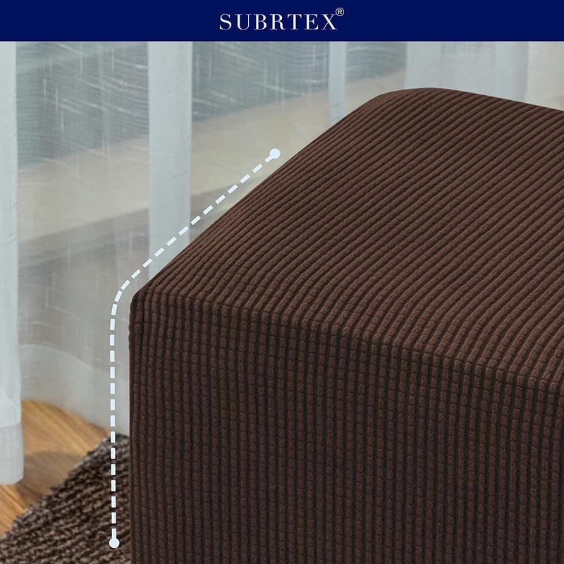Subrtex Stretch Storage Ottoman Slipcover Protector Oversize Spandex Elastic Rectangle Footstool Sofa Slip Cover for Foot Rest Stool Furniture in Living Room (XL, Chocolate)