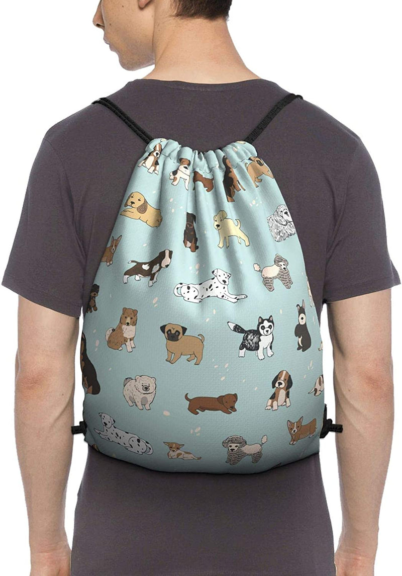 Hitamus Puppy Doodles Drawstring Backpack for Men & Women,Waterproof String Bag Nylon Gym Sport Traveling Sackpack Cinch One Size