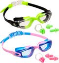 SLOOSH Kids Swim Goggles (2 Pack), Swimming Goggles No Leaking Wide View Anti-Fog Anti-Uv for Boys & Girls Teens