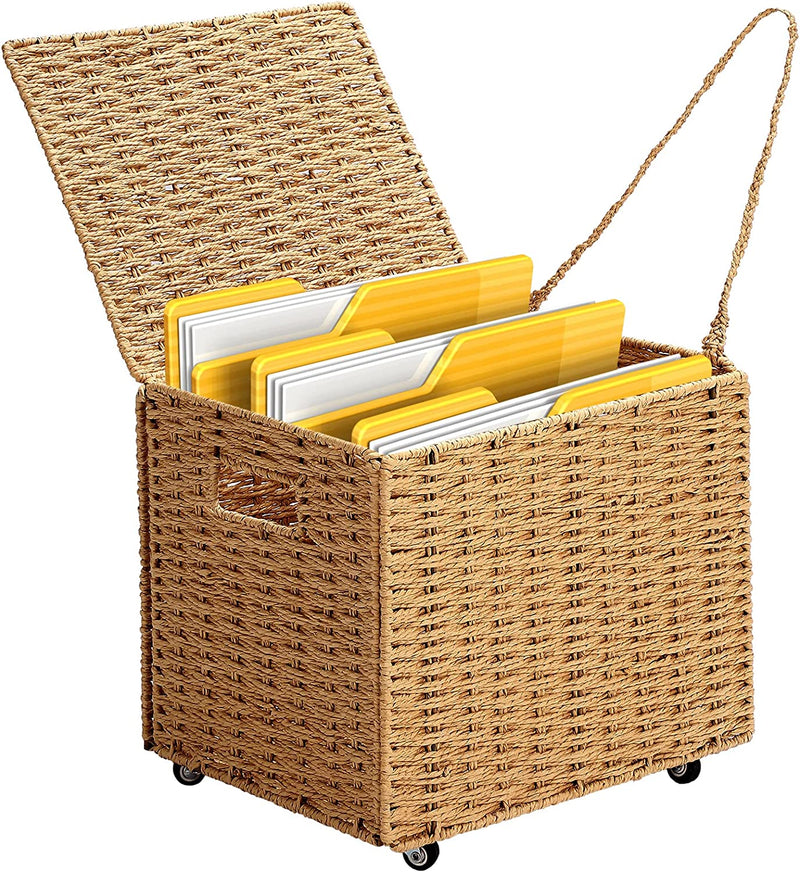 Seagrass File Storage Box Organizer File Cabinet Mobile File Cabinet under Desk Rolling Office File Cabinet Collapsible Hanging File Box Organizers with Lid for Home Office Decorative Organizer Beige Home & Garden > Household Supplies > Storage & Organization Eersida   