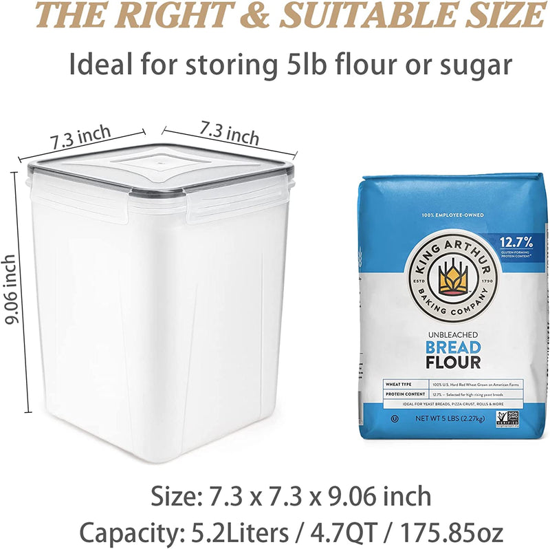 Large Food Storage Containers 5.2L /175Oz, Wildone 4 Piece BPA Free Plastic Airtight Food Storage Containers for Flour, Sugar, Baking Supplies, Kitchen & Pantry Containers with 20 Labels