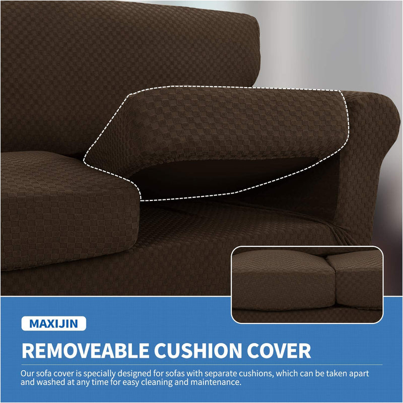 MAXIJIN 4 Piece Newest Couch Covers for 3 Cushion Couch Super Stretch Non Slip Couch Cover for Dogs Pet Friendly Elastic Jacquard Furniture Protector Sofa Slipcovers (Sofa, Dark Coffee) Home & Garden > Decor > Chair & Sofa Cushions MAXIJIN   