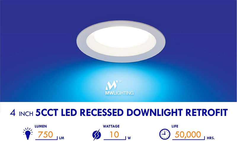 MW 4 Inch 5 Selectable Color Temperature LED Downlight Retrofit with Smooth Trim 1Pk, 2700/3000/3500/4000/5000K, Dimmable, 75W Incandescent Equal, 750LM, Energy Star (1 Pack) Home & Garden > Lighting > Flood & Spot Lights MW LIGHTING   
