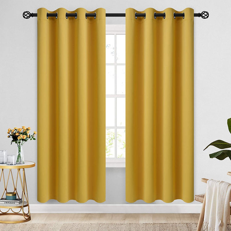 COSVIYA Grommet Blackout Room Darkening Curtains 84 Inch Length 2 Panels,Thick Polyester Light Blocking Insulated Thermal Window Curtain Dark Green Drapes for Bedroom/Living Room,52X84 Inches Home & Garden > Decor > Window Treatments > Curtains & Drapes COSVIYA Yellow 52W x 72L 